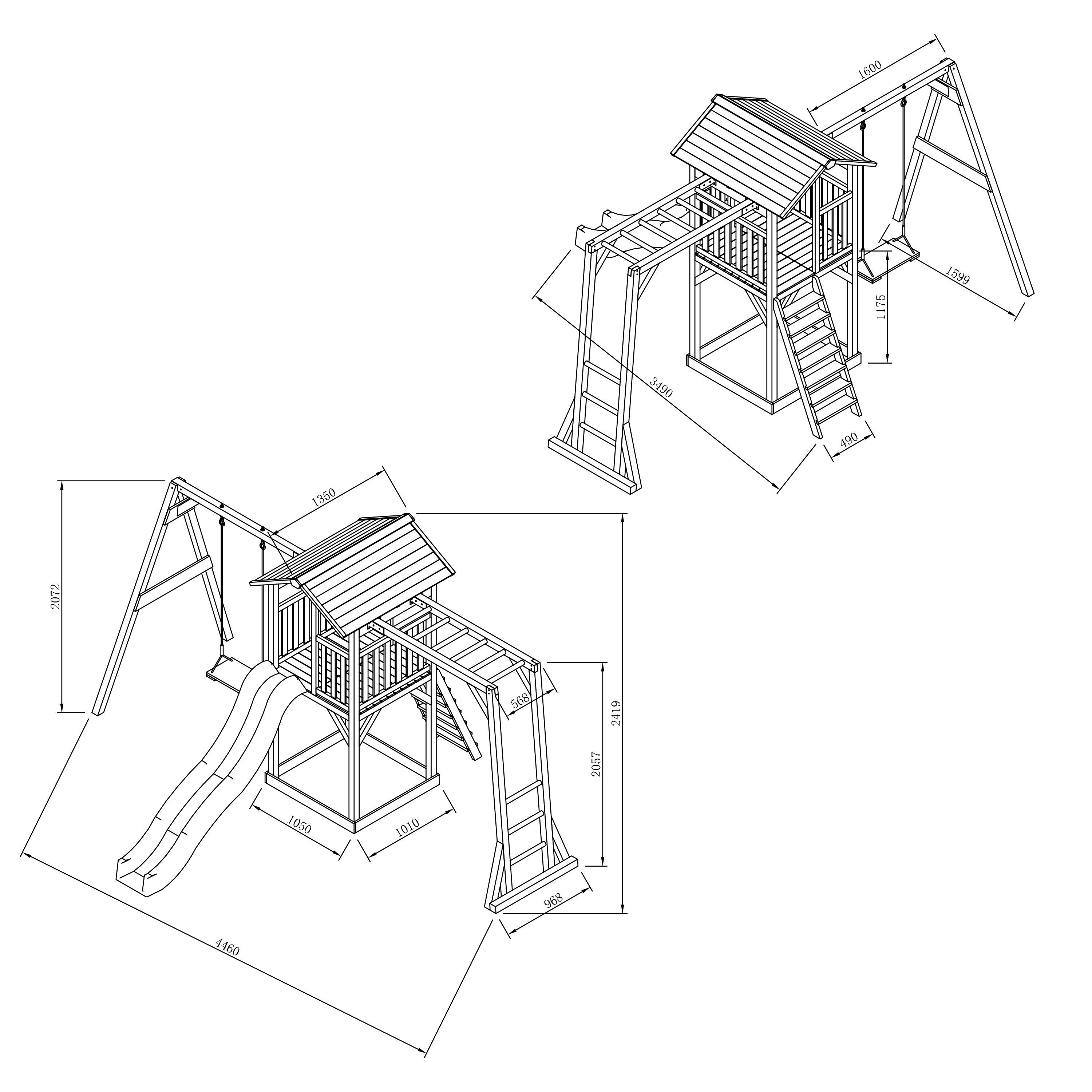 AXI Beach Tower with Climbing Frame and Single Swing Set Grey/White - Lime Green Slide
