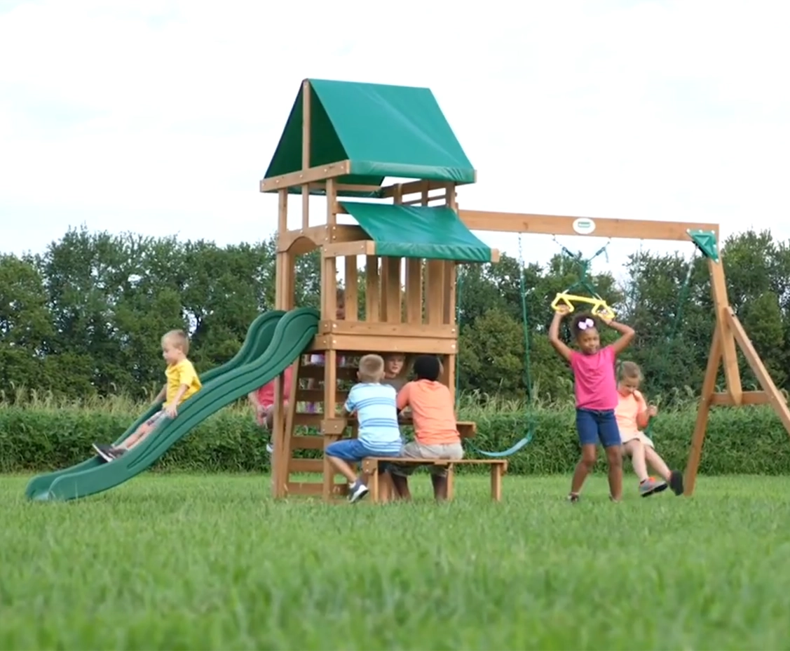 Thumbnail Backyard Discovery Belmont Speeltoestel Schommels en Glijbaan - Houten Speeltoren