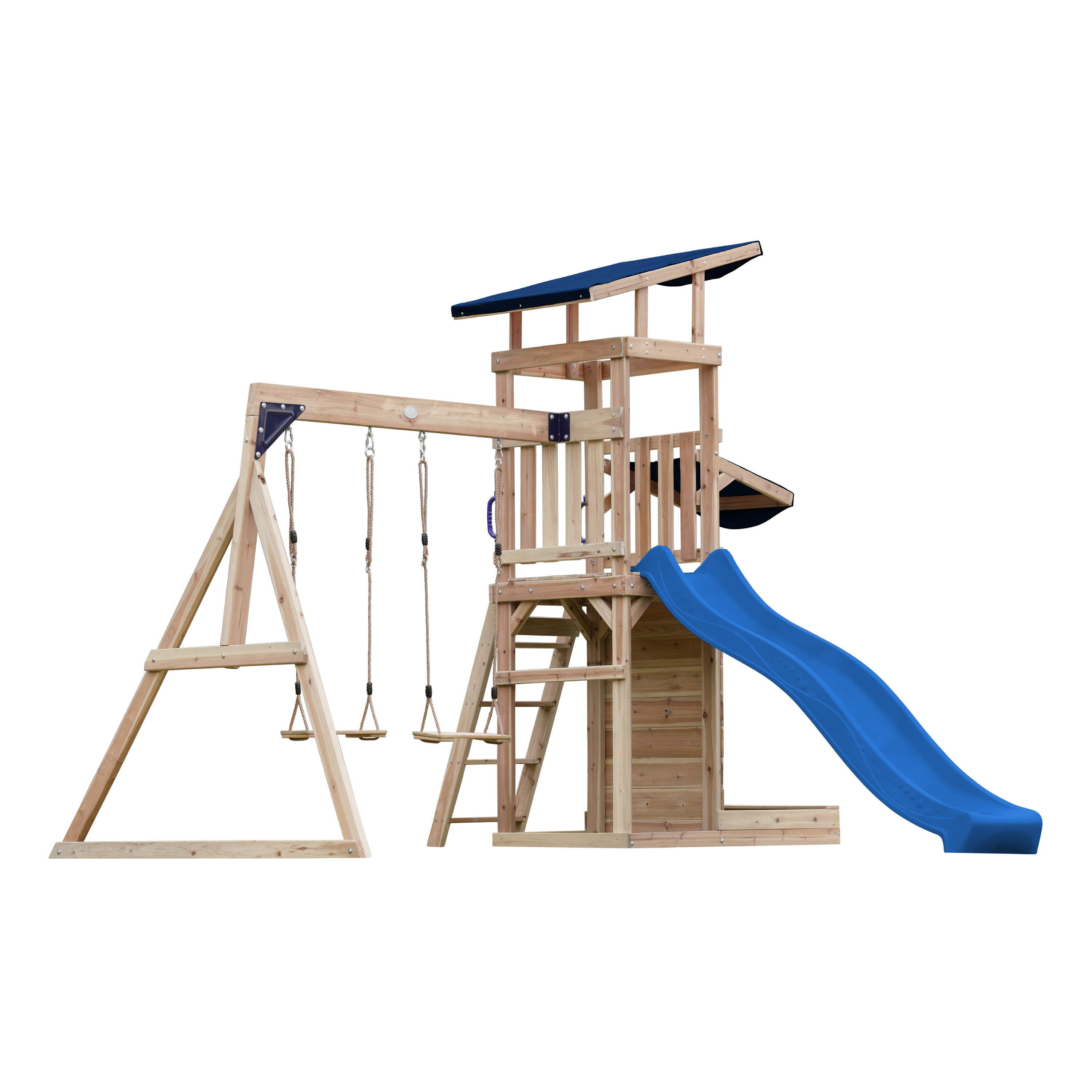 AXI Malik Climbing Frame with Double Swing Set - Blue Slide