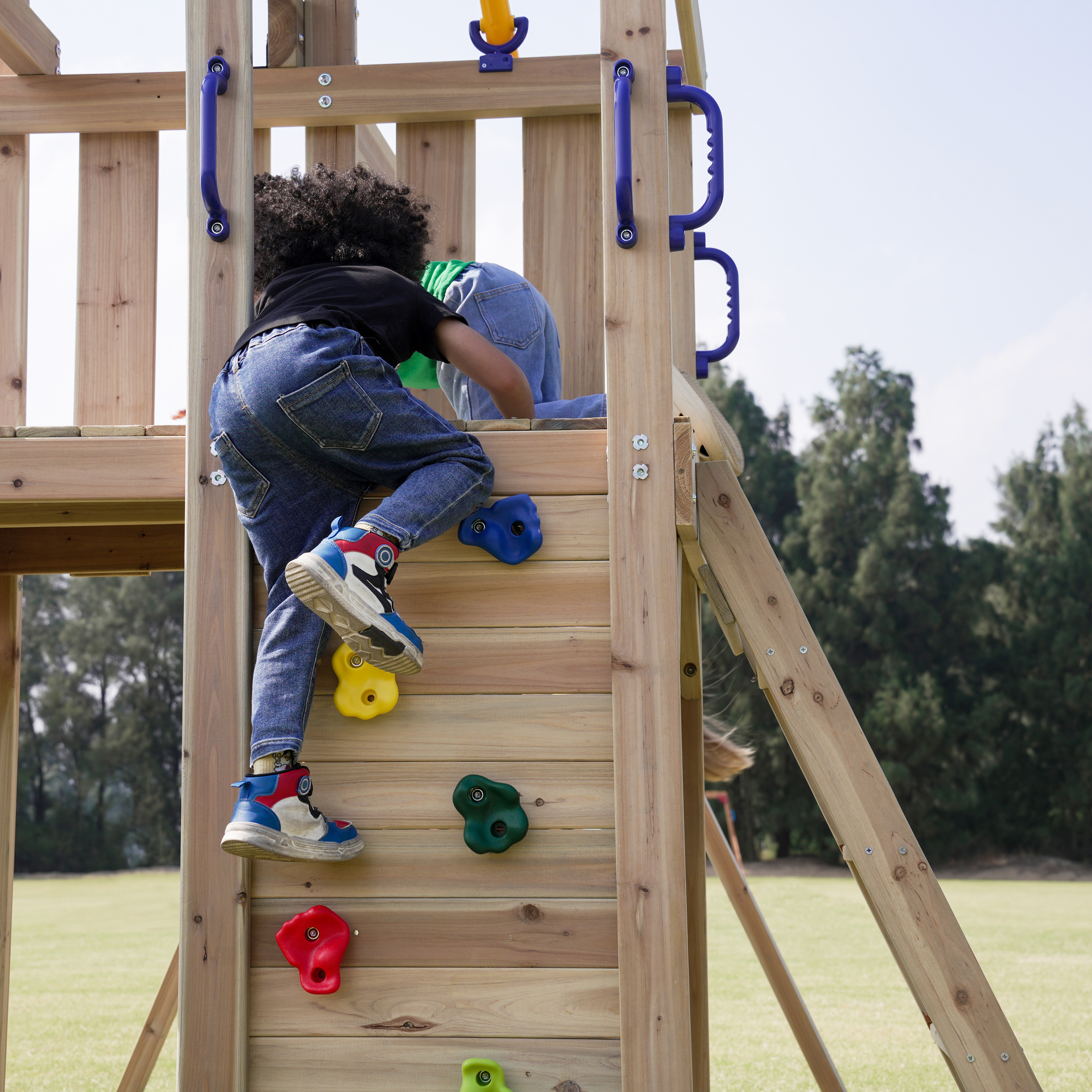 AXI Moos Climbing Frame with Double Swing Set - Grey Slide