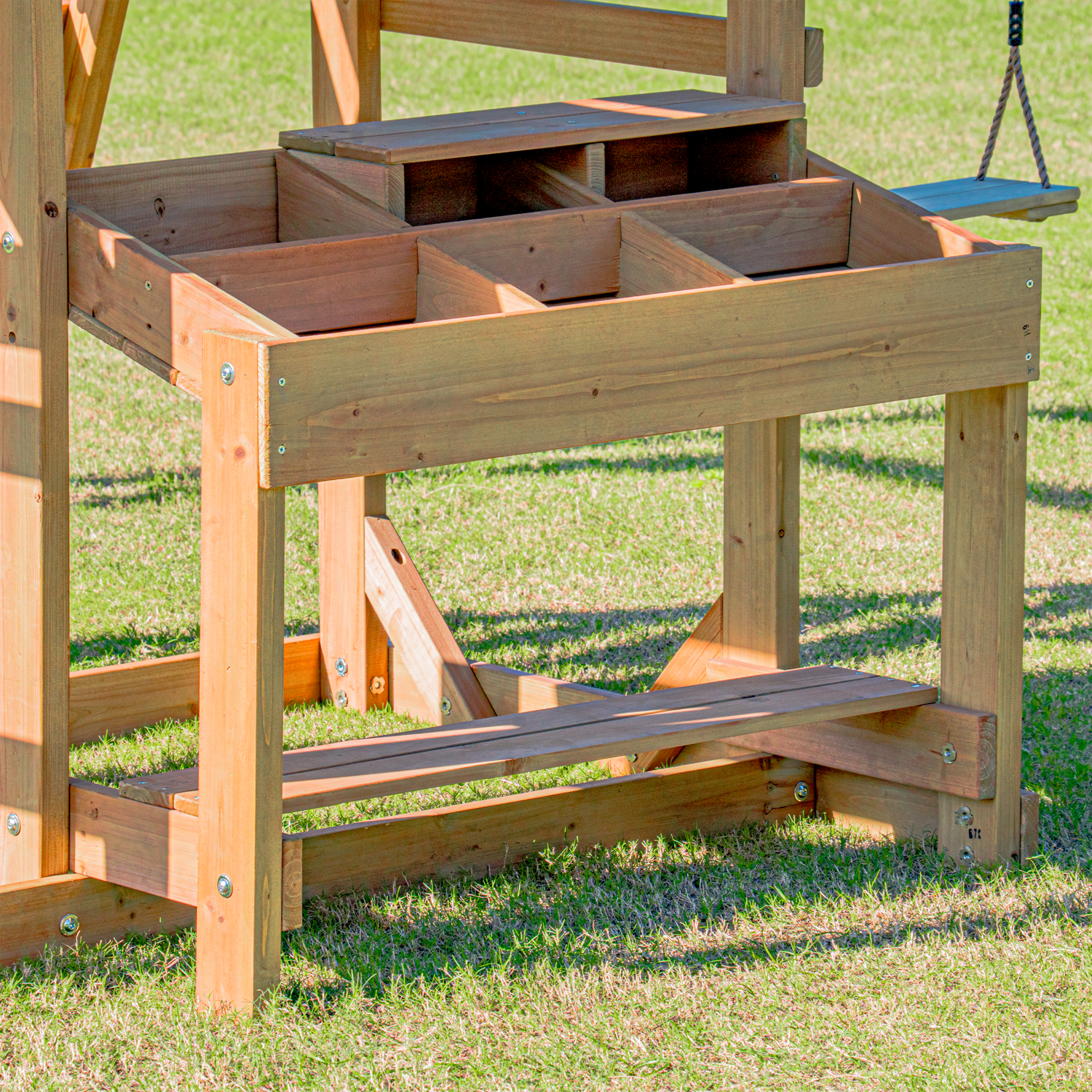 AXI Mitch Climbing Frame with Double Swing. Trapeze and Lookout Tower – Blue Slide