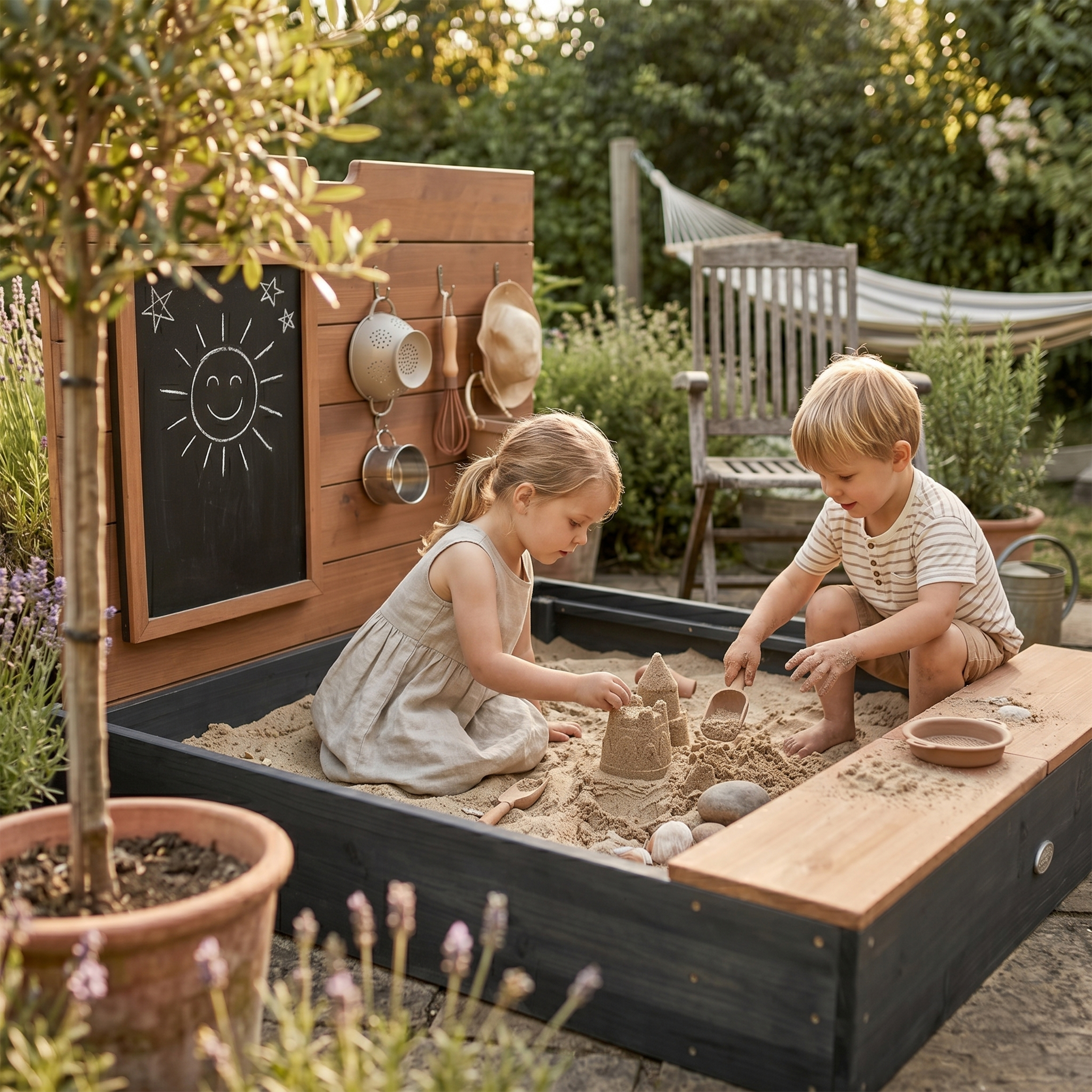 AXI Mandy Sandbox with Storage and Lid - 100 x 90 cm - Anthracite/Brown
