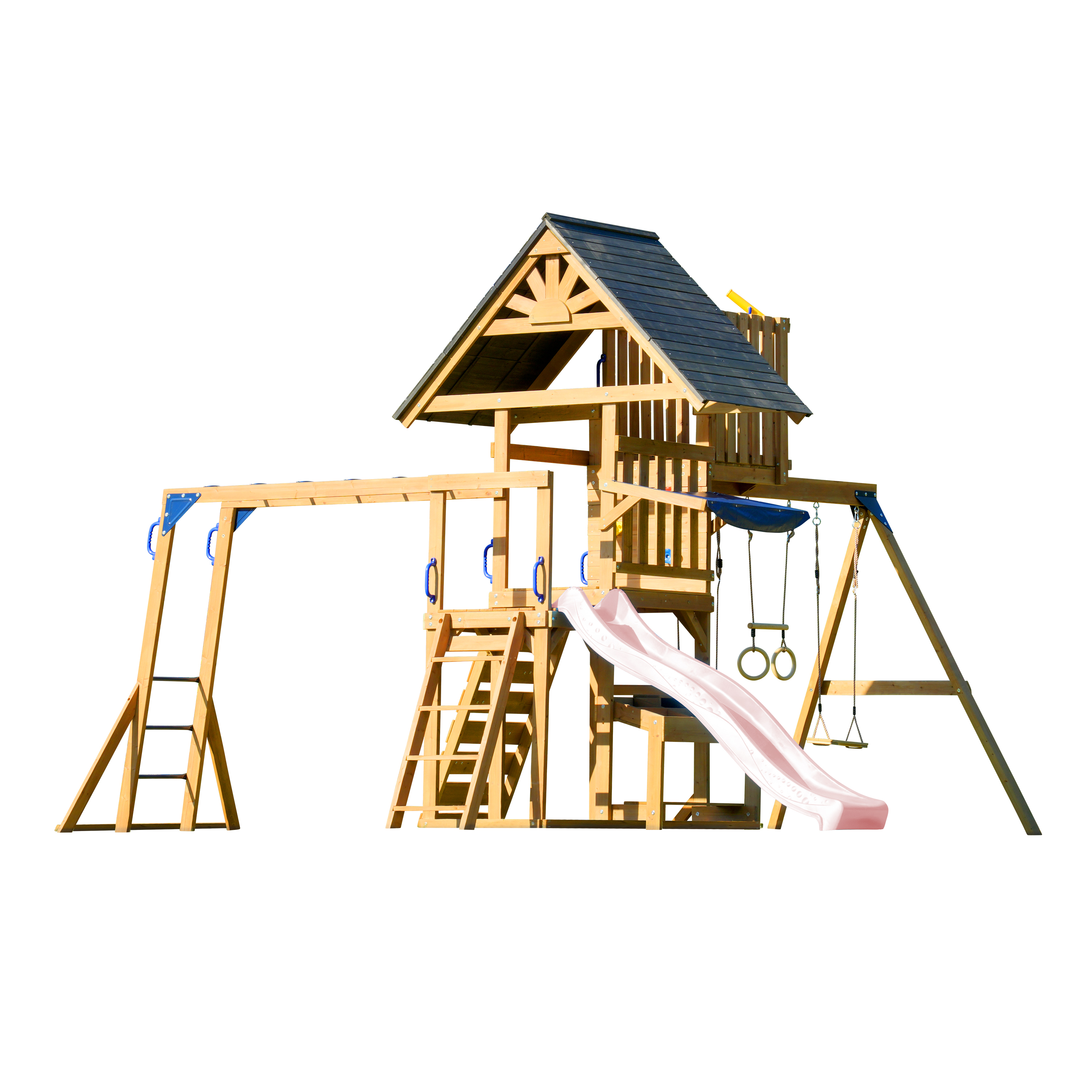 AXI Mitch Climbing Frame with Double Swing, Trapeze and Lookout Tower – Pastel Pink Slide