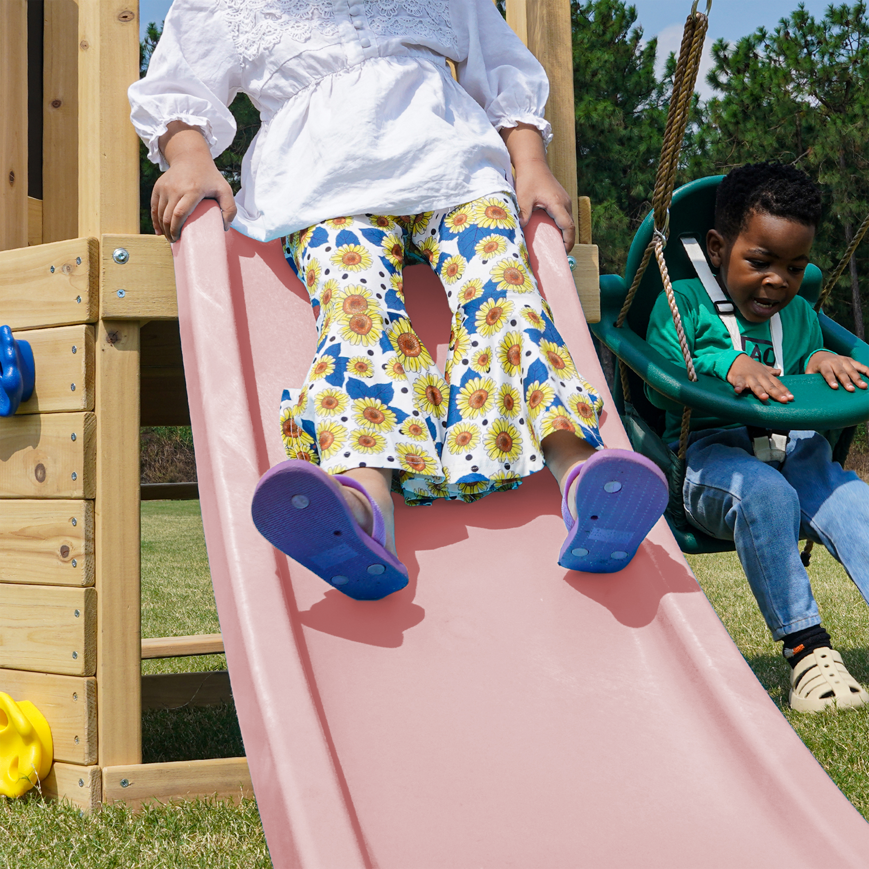 AXI Timo Mini Climbing Frame with Baby Swing. Climbing Wall and Chalkboard – Pastel Pink Slide