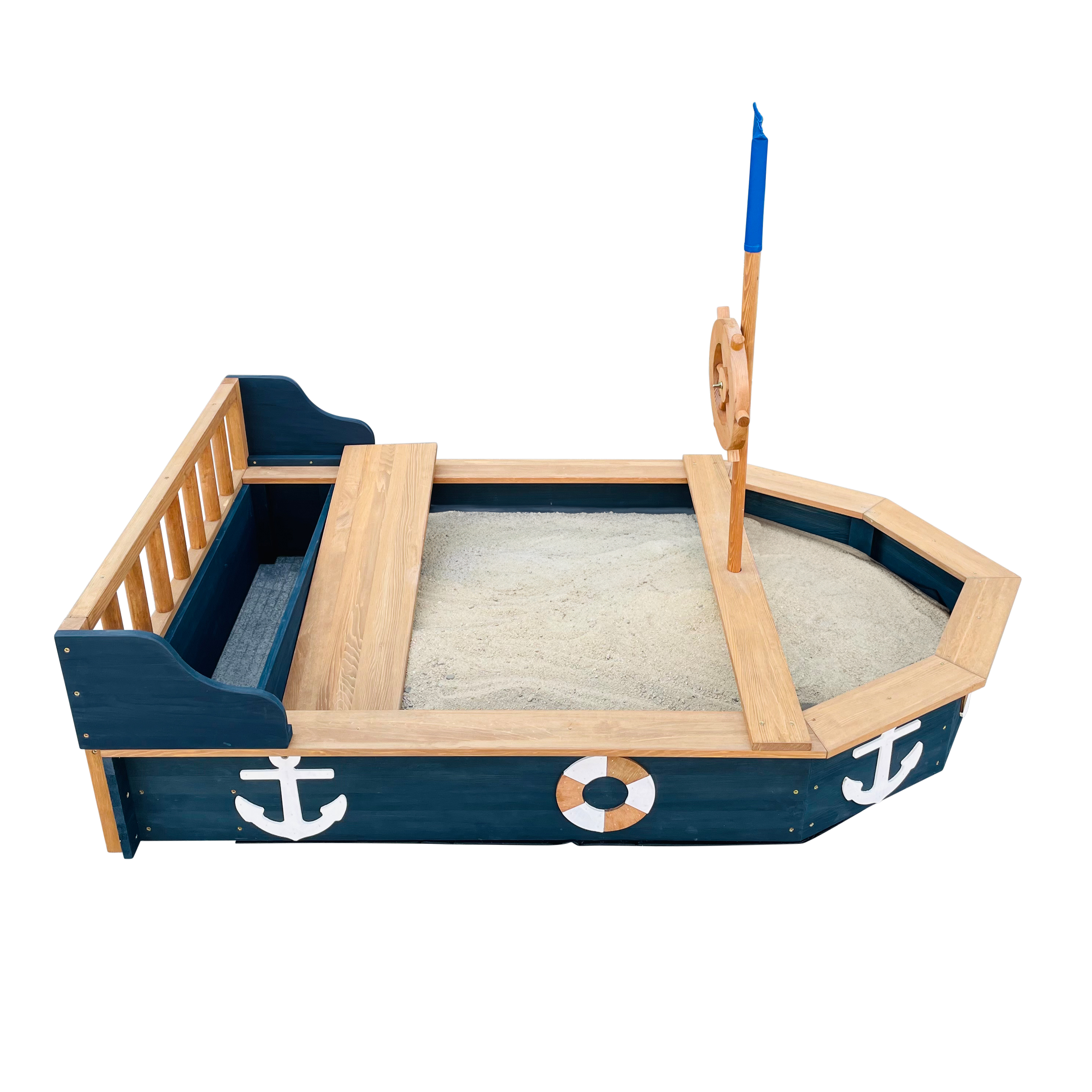 AXI Doris Boat Sandbox with storage bench - 153 x 90 x 100 cm - Anthracite/Brown