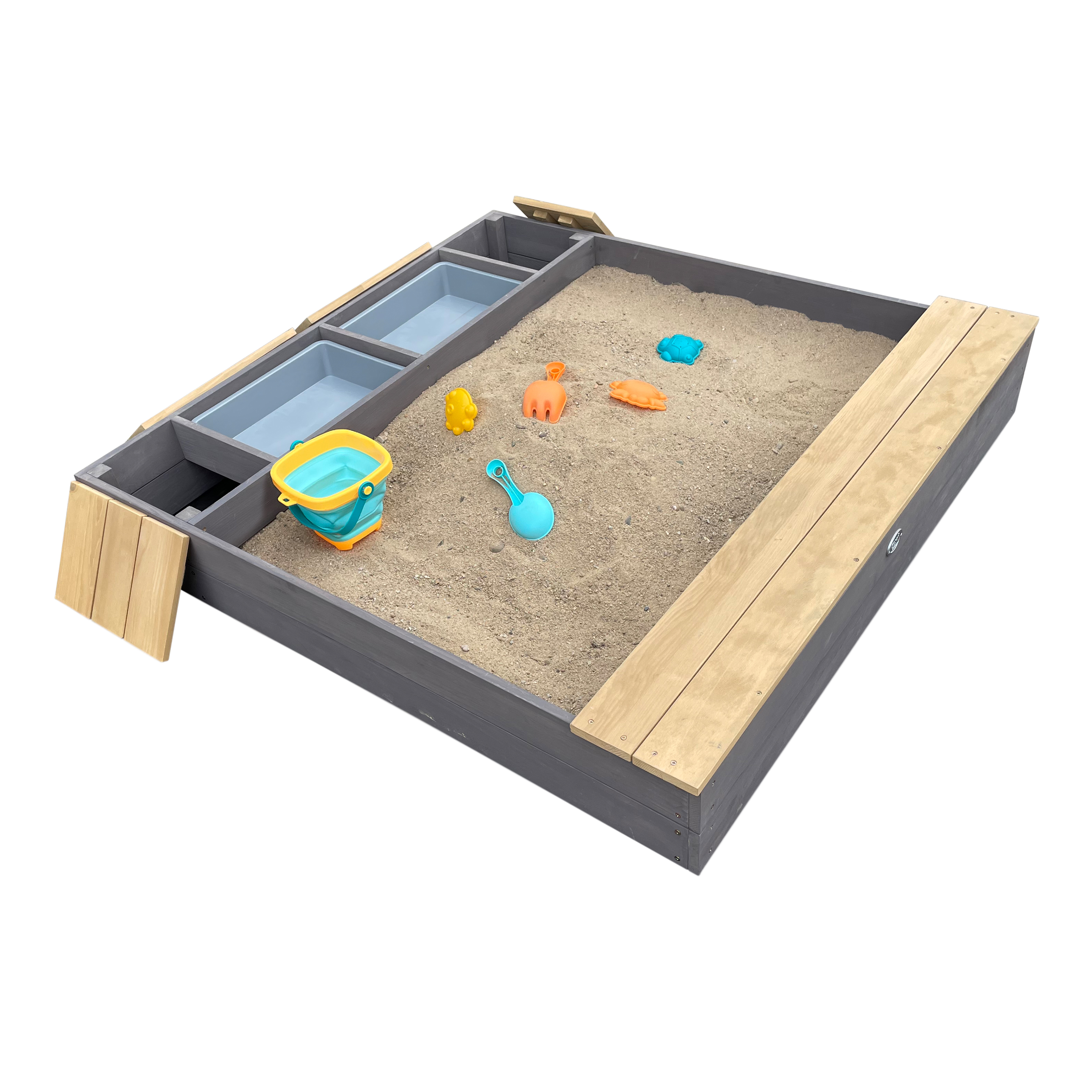 AXI Evy Sandbox with Bins and Storage - 119 x 117 cm - Grey/Brown