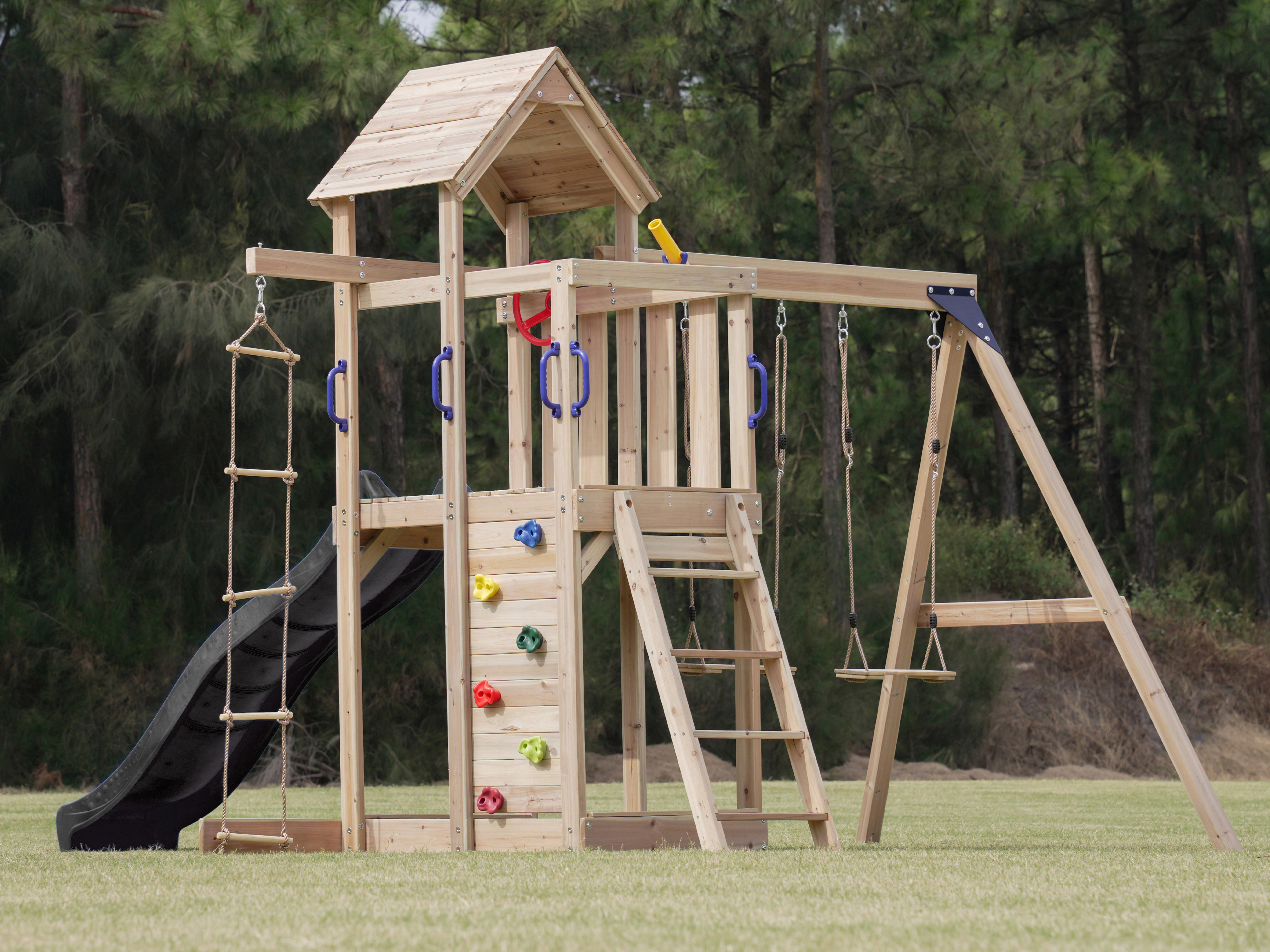 AXI Moos Climbing Frame with Double Swing Set - Grey Slide