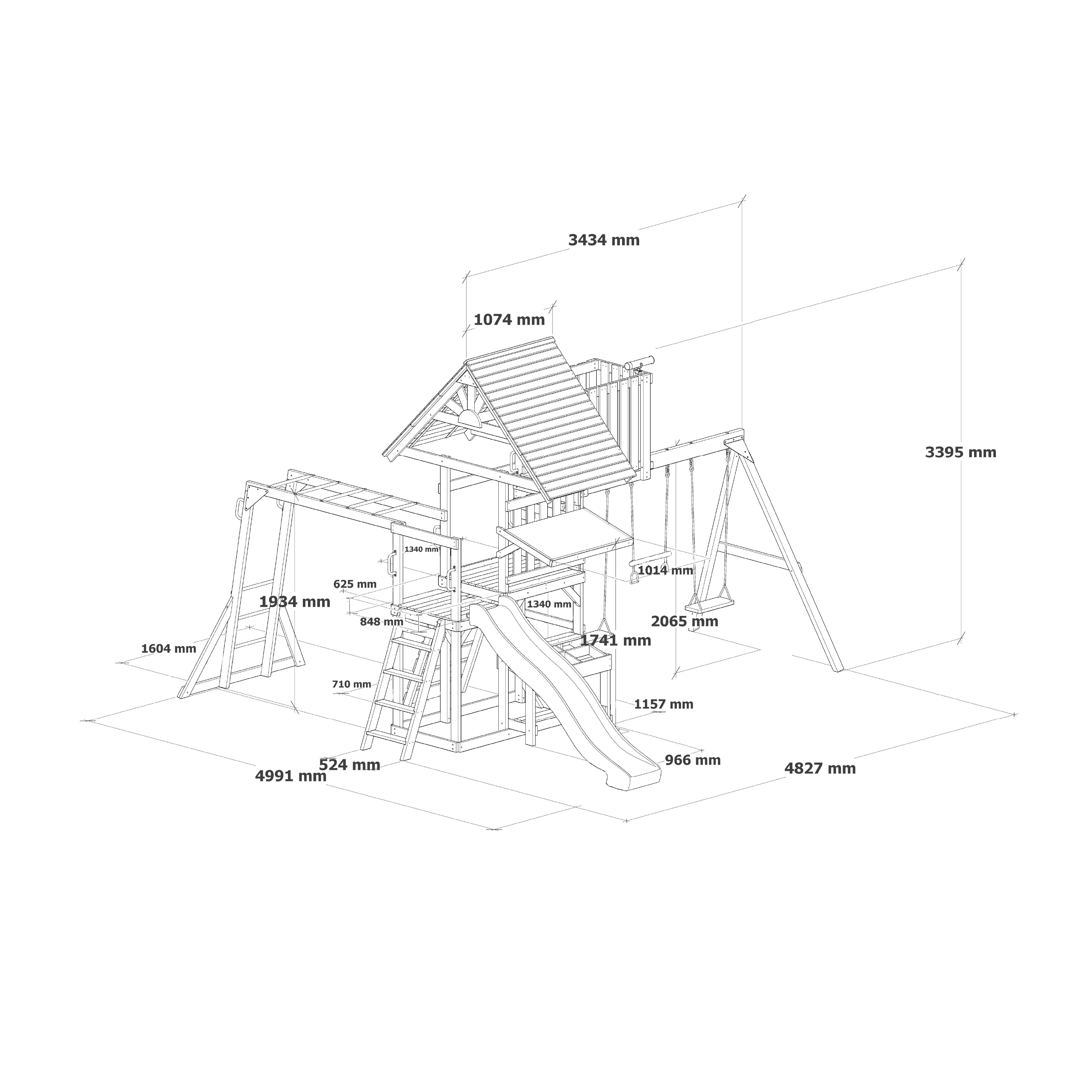 AXI Mitch Climbing Frame with Double Swing, Trapeze and Lookout Tower – Grey Slide
