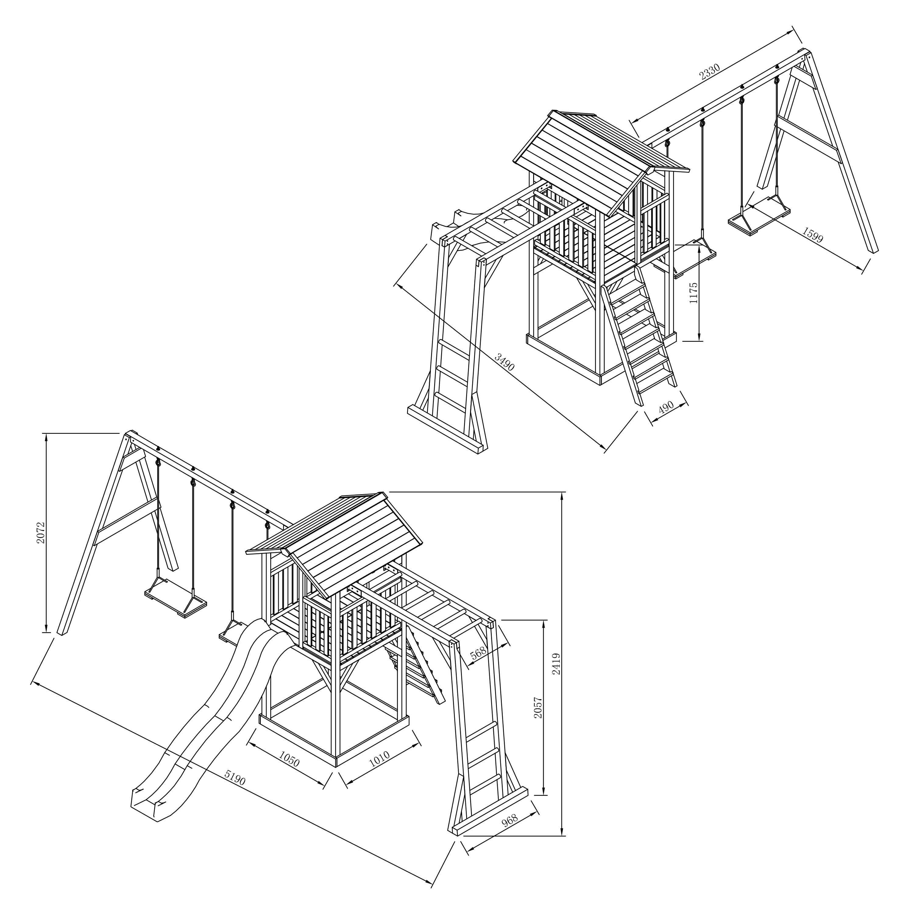 AXI Beach Tower with Climbing Frame and Double Swing Set Grey/White - Lime Green Slide