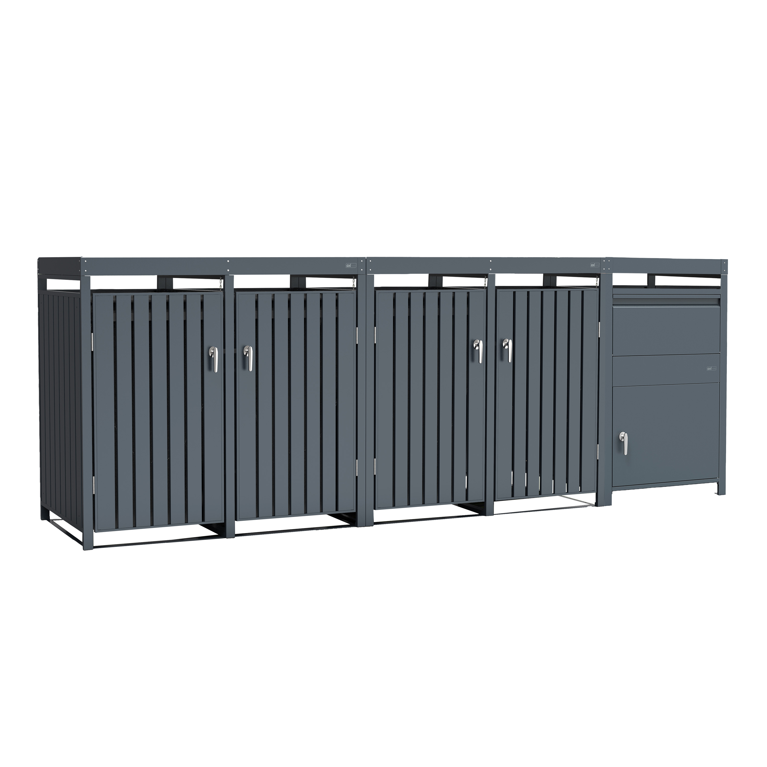 AXI Leon Bin Storage with Louis Parcel Postbox Anthracite – 4 Garbage Bins