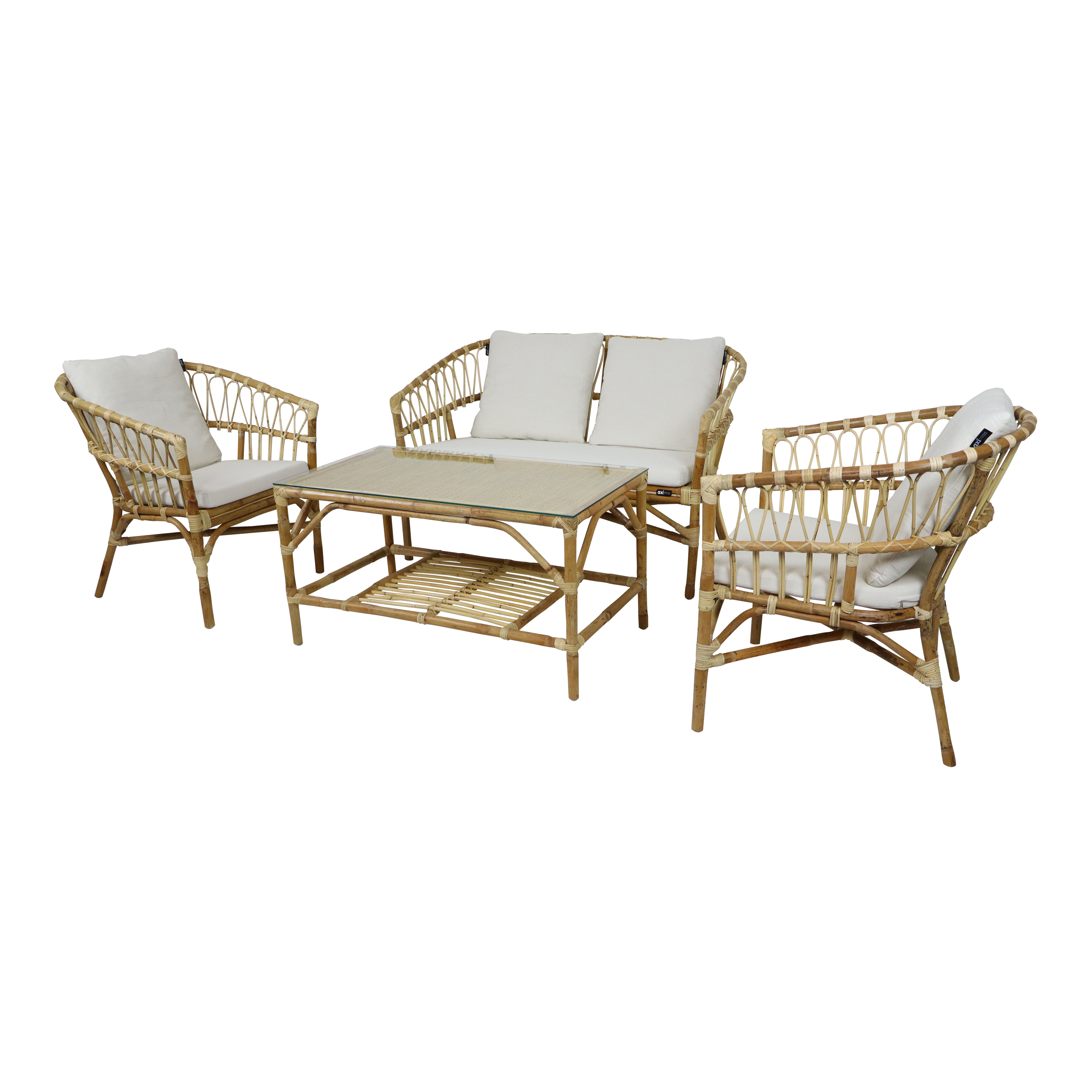 AXI Mary Rattan Lounge Set – 4-Piece with Sofa. Table. and 2 Chairs Natural/White