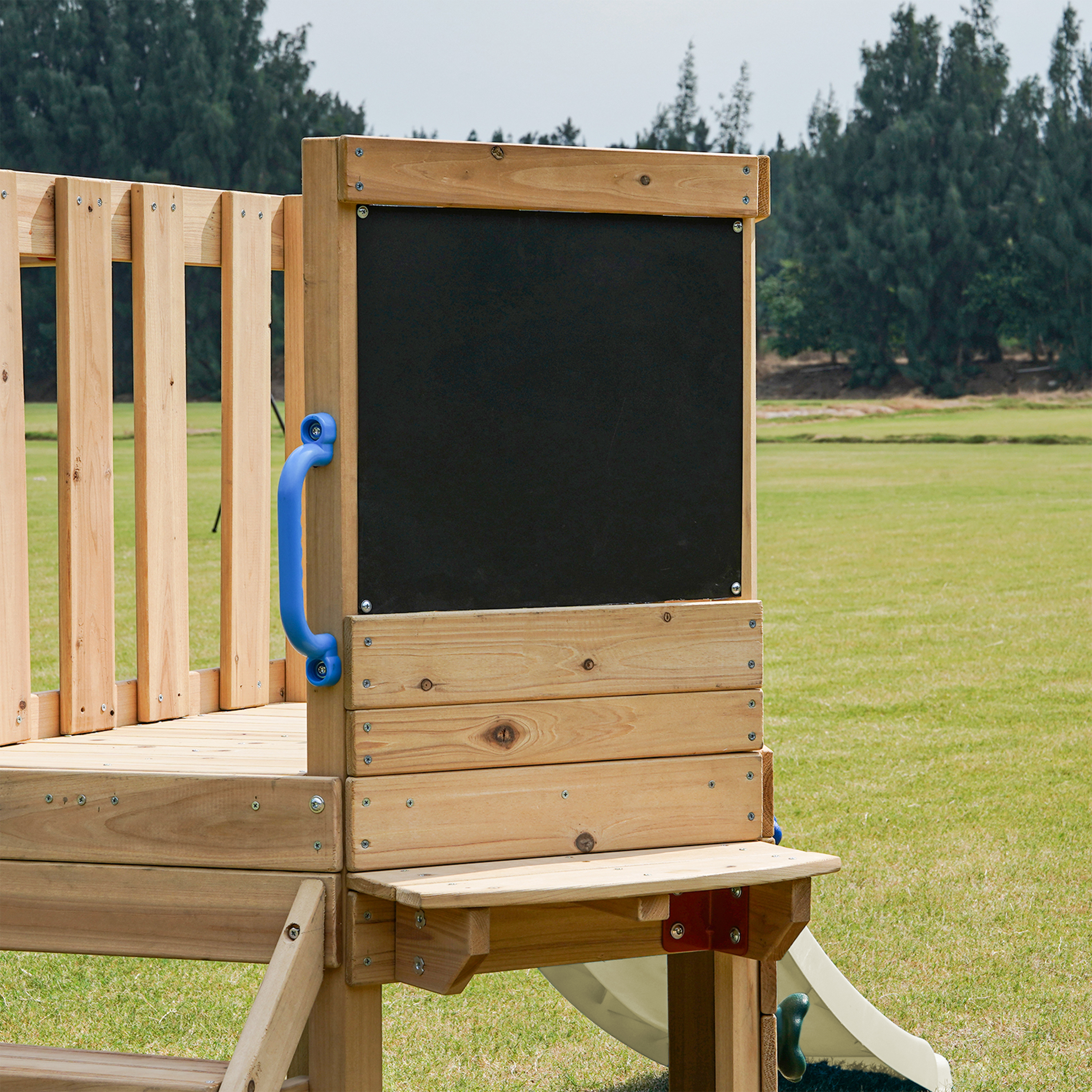 AXI Timo Mini Climbing Frame with Baby Swing. Climbing Wall and Chalkboard – Cream Slide