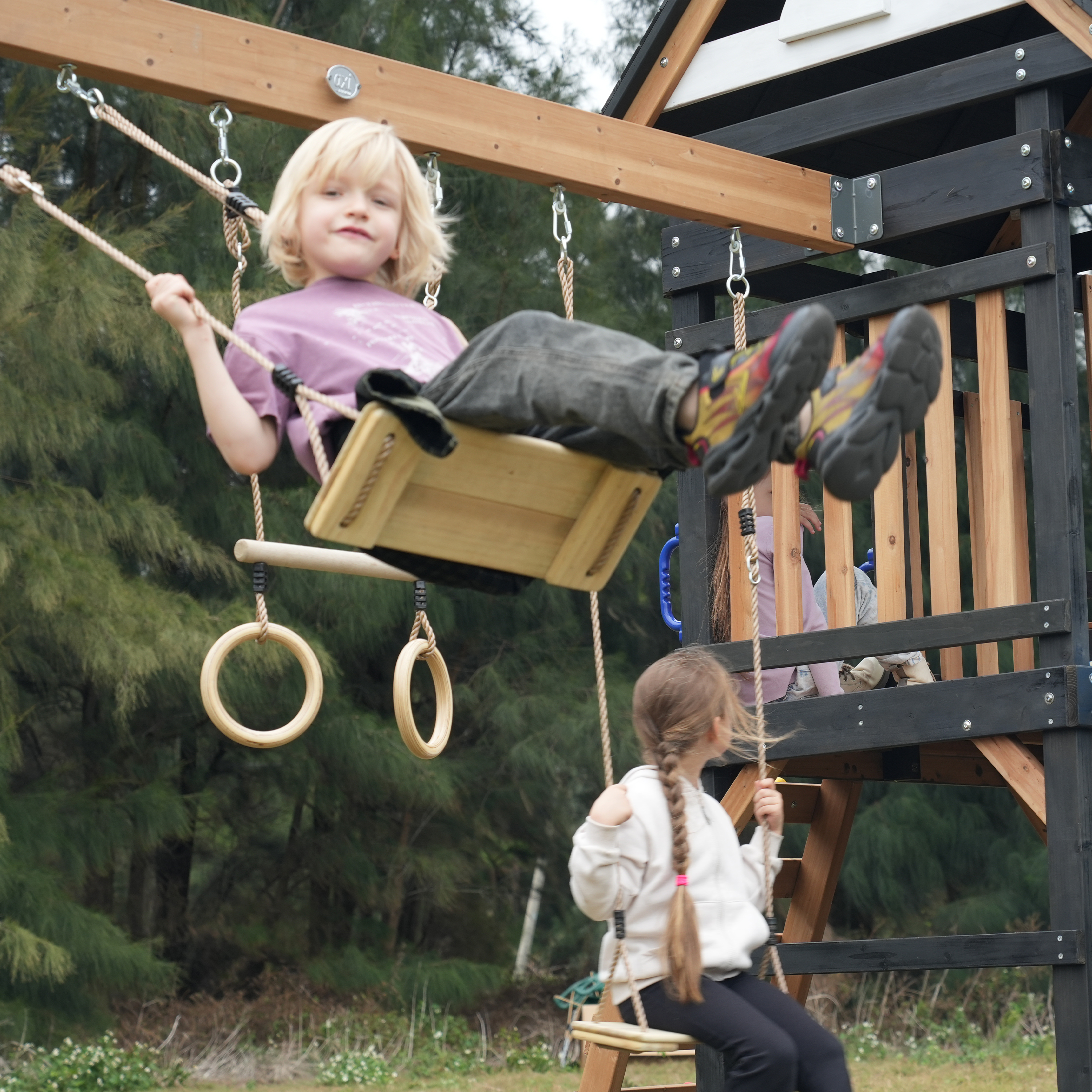 AXI Cody Climbing Frame with Swings, Trapeze and Climbing Wall – Pastel Green Double Slide and Tube Slide