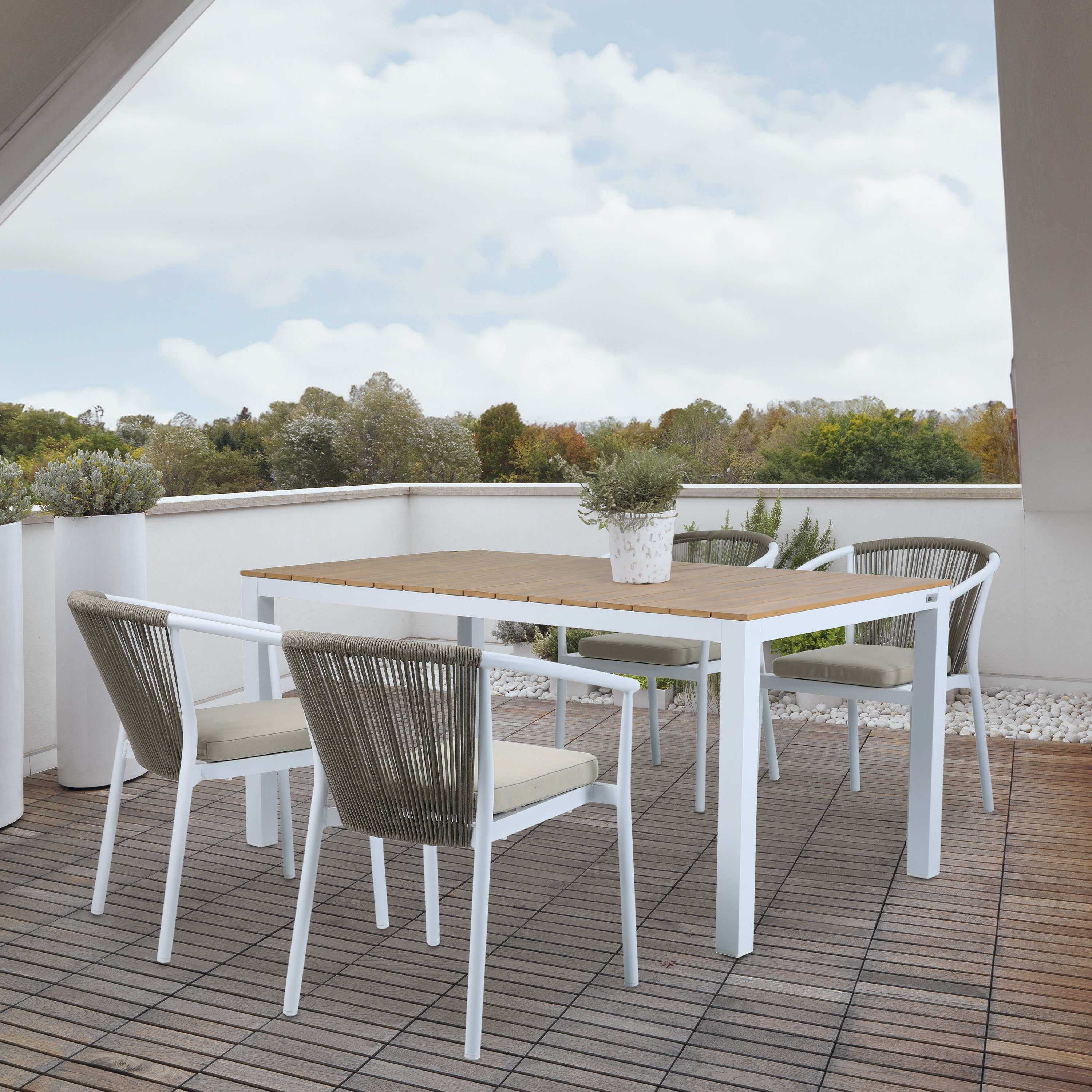 AXI Suvi Dining Garden Table White with Polywood in Teak Effect