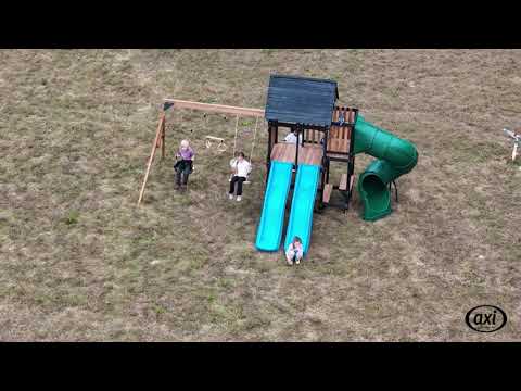 AXI Cody Estructura de juegos con columpios, trapecio y rocódromo – Tobogán doble verde pastel y tobogán tubular