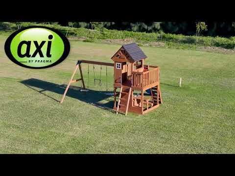 AXI Jack Parque infantil con columpio doble y trapecio marrón - Escalera verde lima