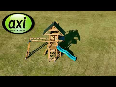 AXI Mitch Parque infantil con columpio doble, trapecio y torre mirador Marrón - Tobogán gris