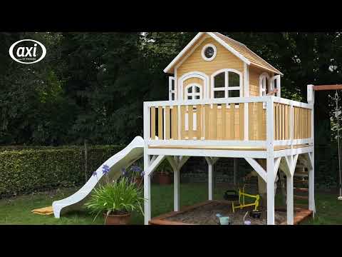 AXI Liam Casita de juegos con columpio doble marrón/blanco - Tobogán blanco